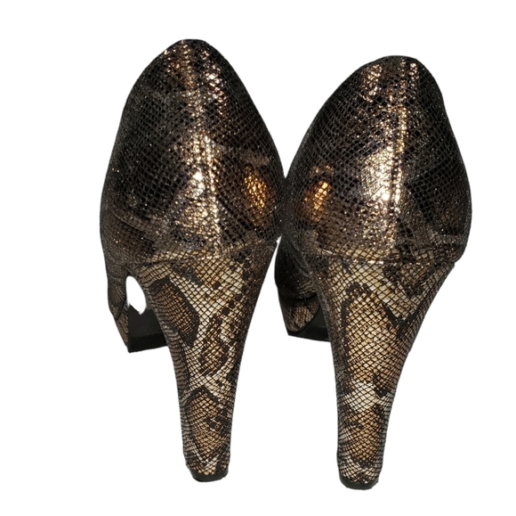 Brown Metallic Snake Print Platform Block Heels Women Sz 7 Career Workwear Pumps - Picture 4 of 13